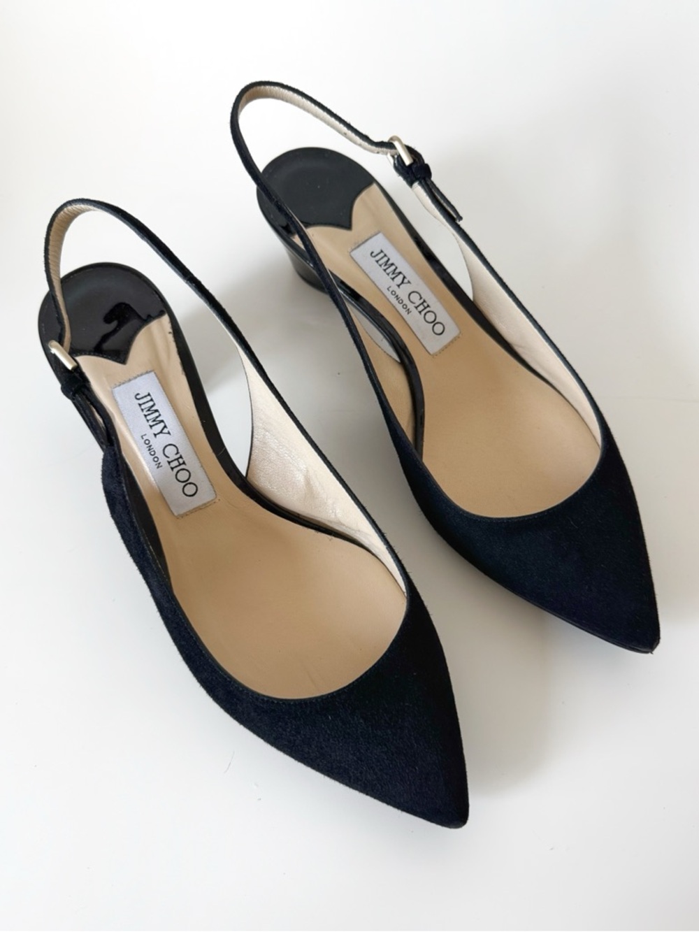 Jimmy Choo Gemma 40 Suede Slingback Heels Block Heel